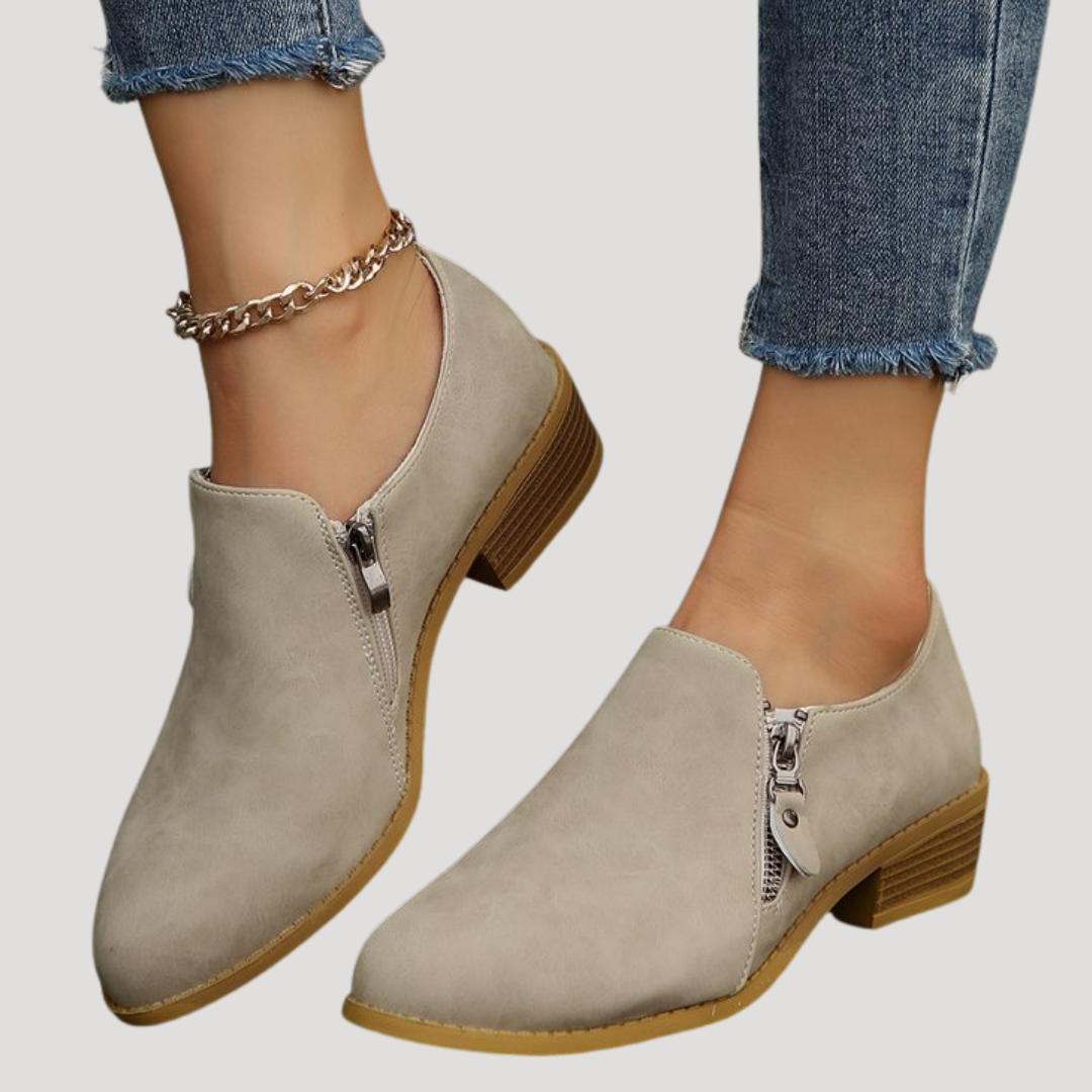 Bottines Femme à Talon Bas et Détails Zippés