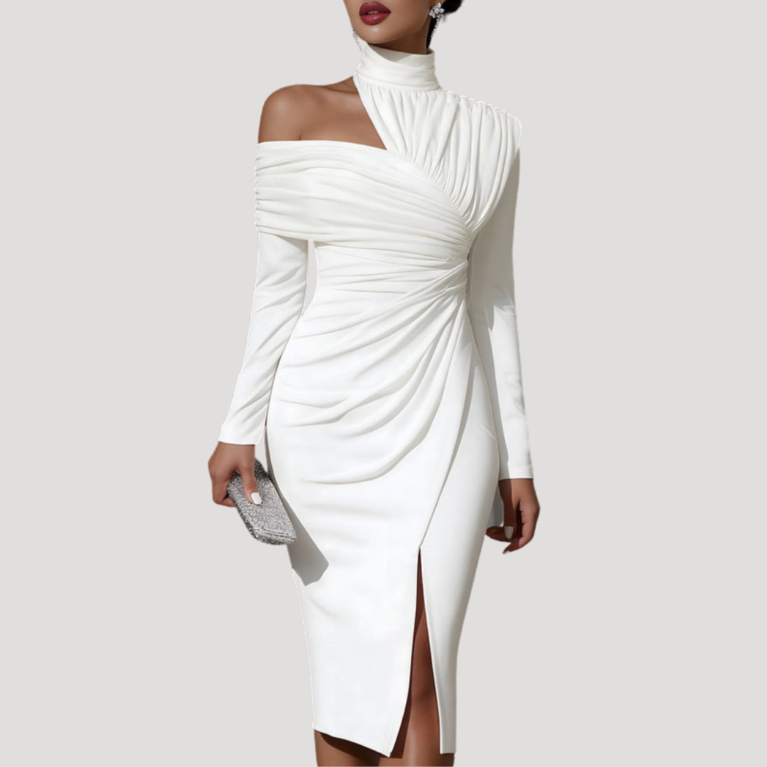 Robe Fourreau Femme Drapée Épaule Dénudée Élégante
