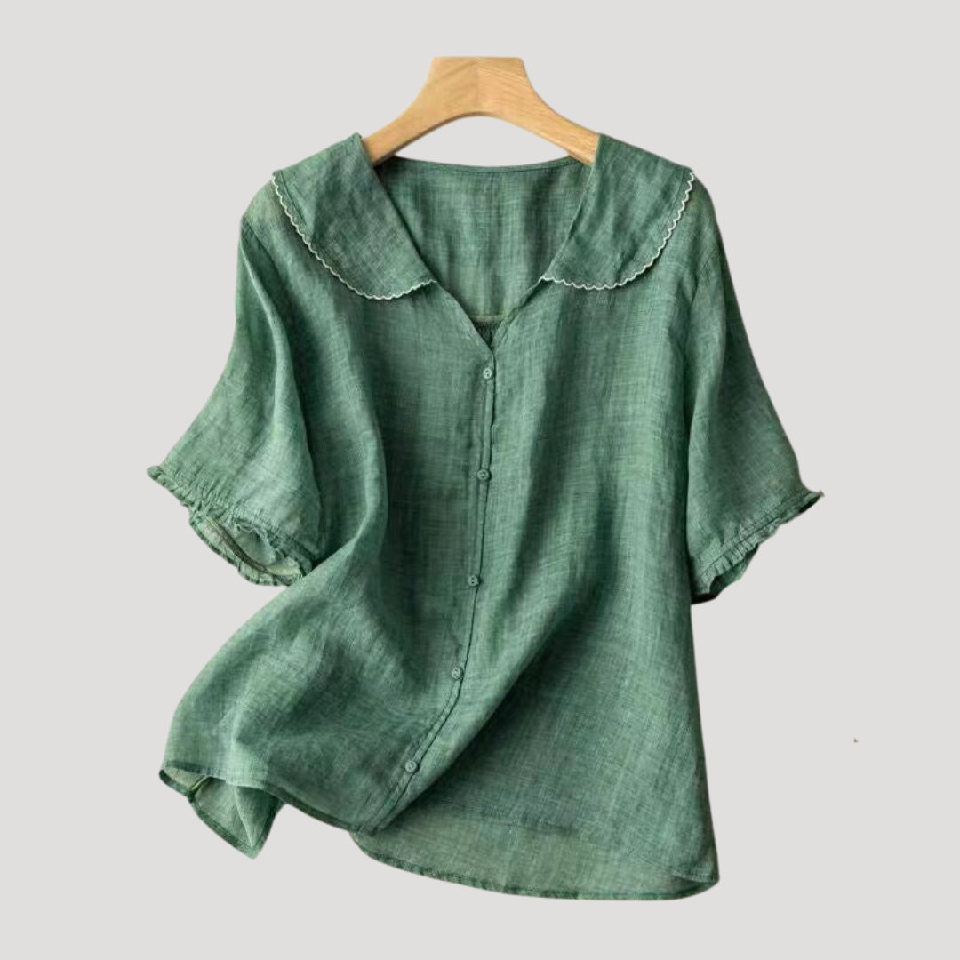 Blouse Femme en Lin Manches Bouffantes Décontractée