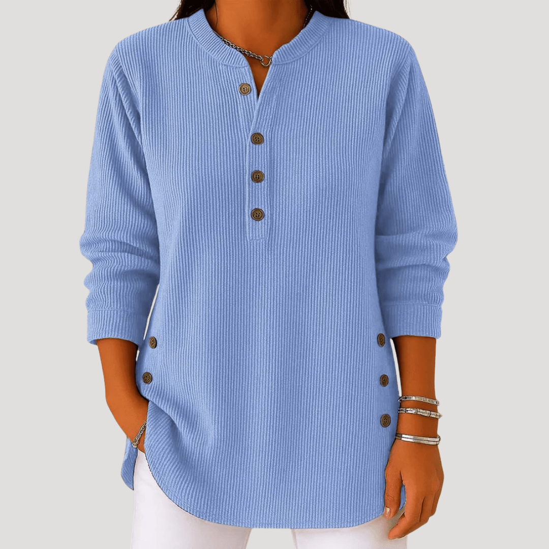 Blouse femme côtelée manches longues à boutons