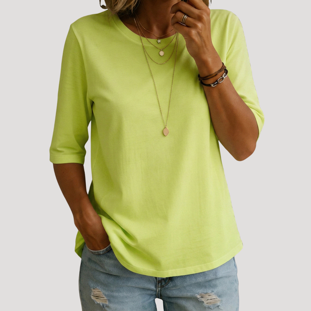 T-Shirt Femme Col Rond Manches 3/4 Décontracté