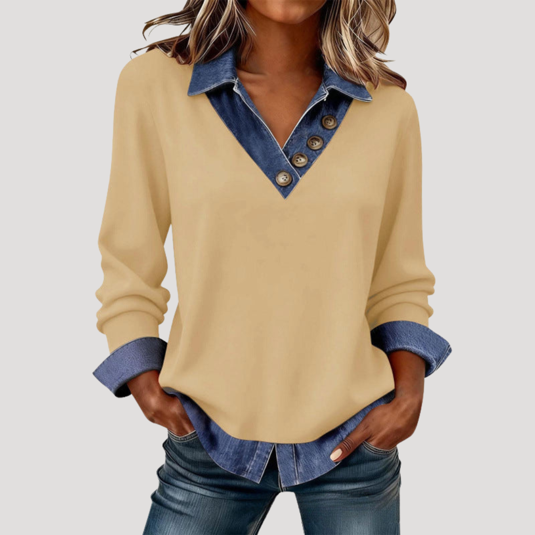 Blouse femme col V manches longues