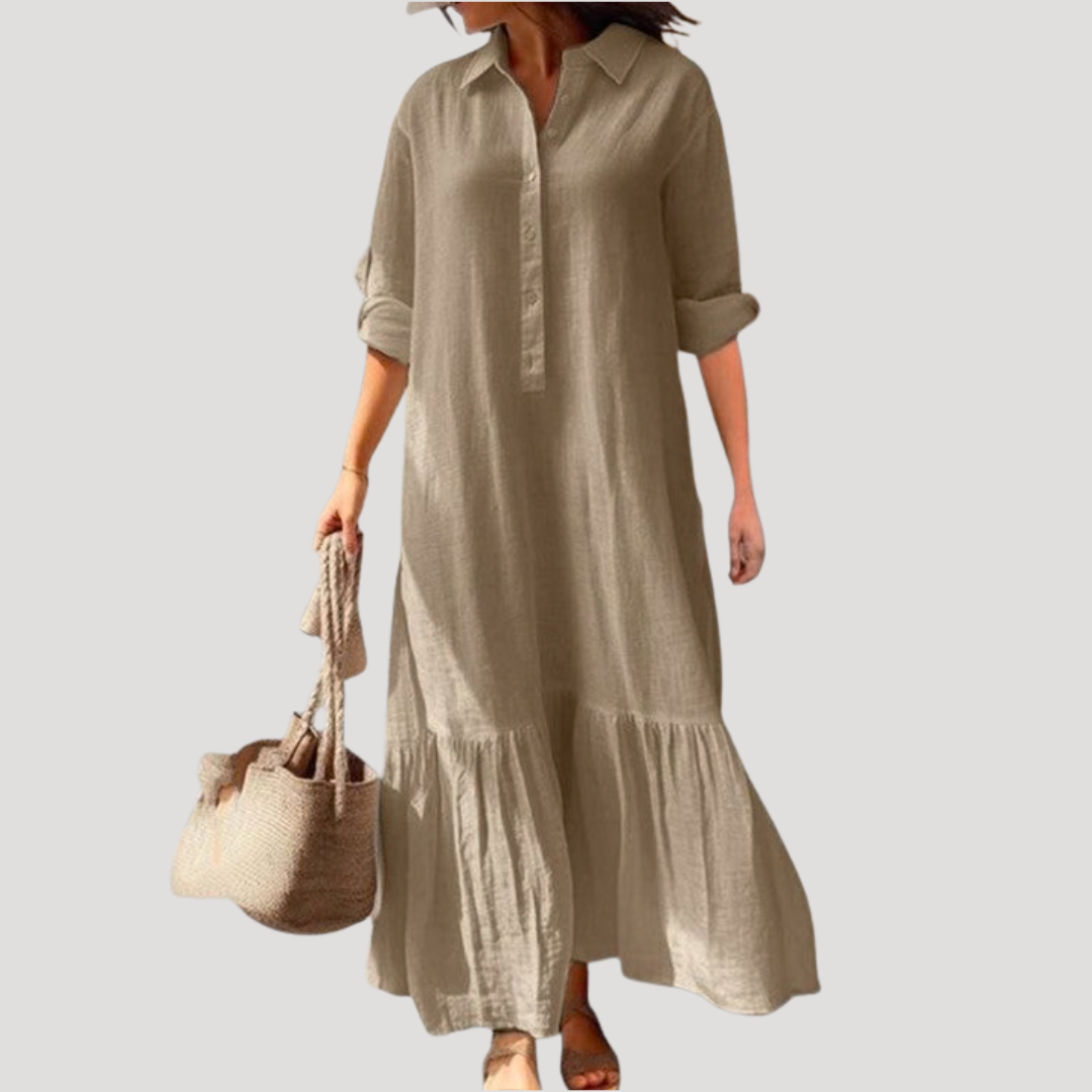 Robe longue en lin chemise fluide