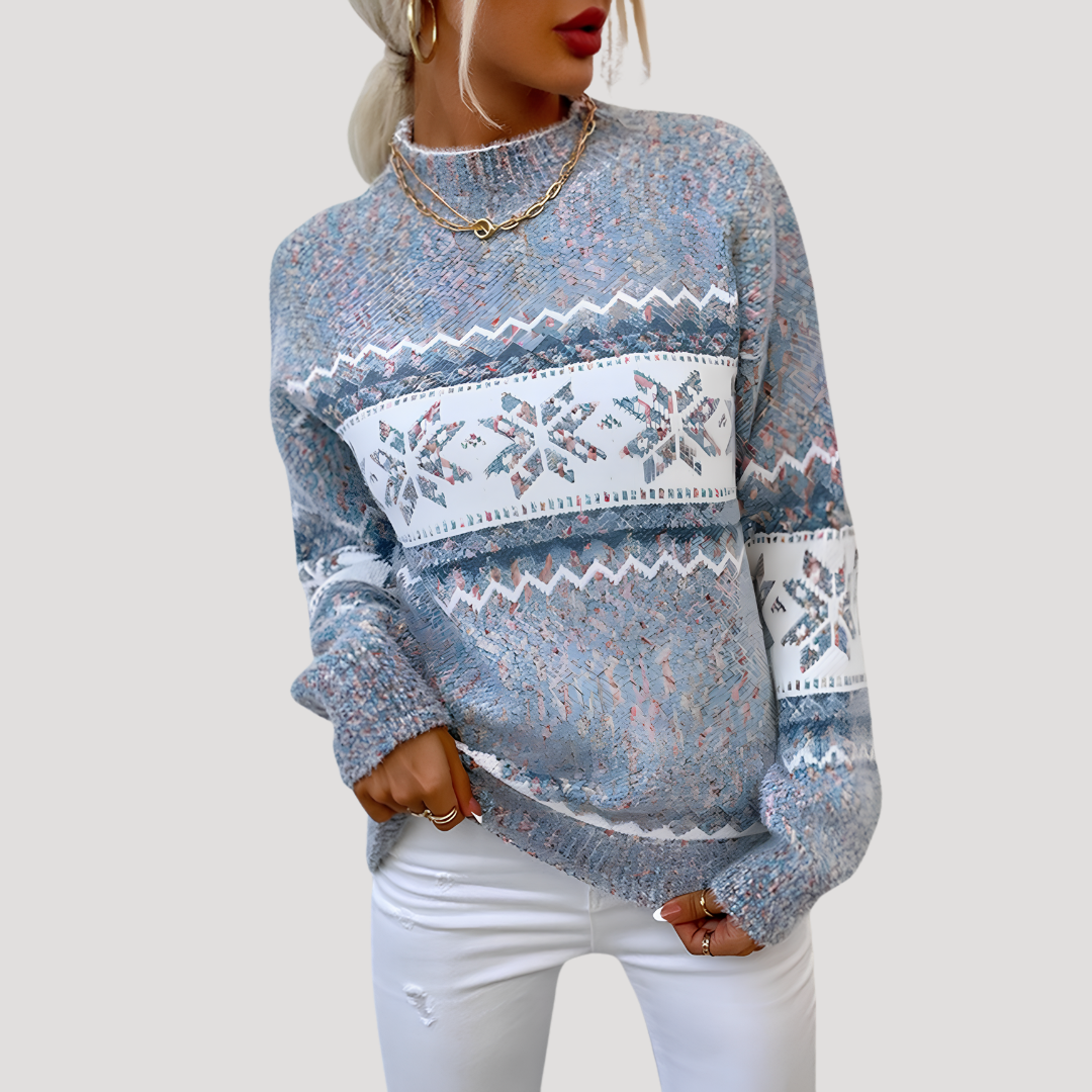Pull femme col montant imprimé