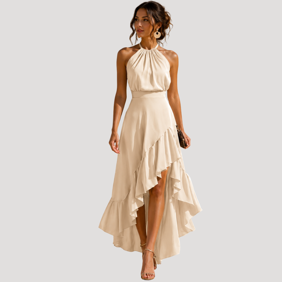 Robe Longue Femme Col Halter à Volants Élégante