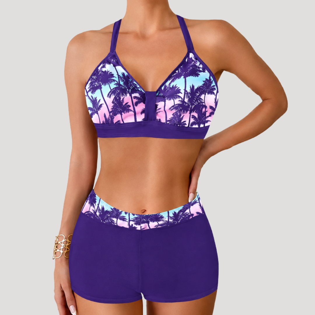 Maillot de Bain Deux Pièces Femme Sportif Rayé