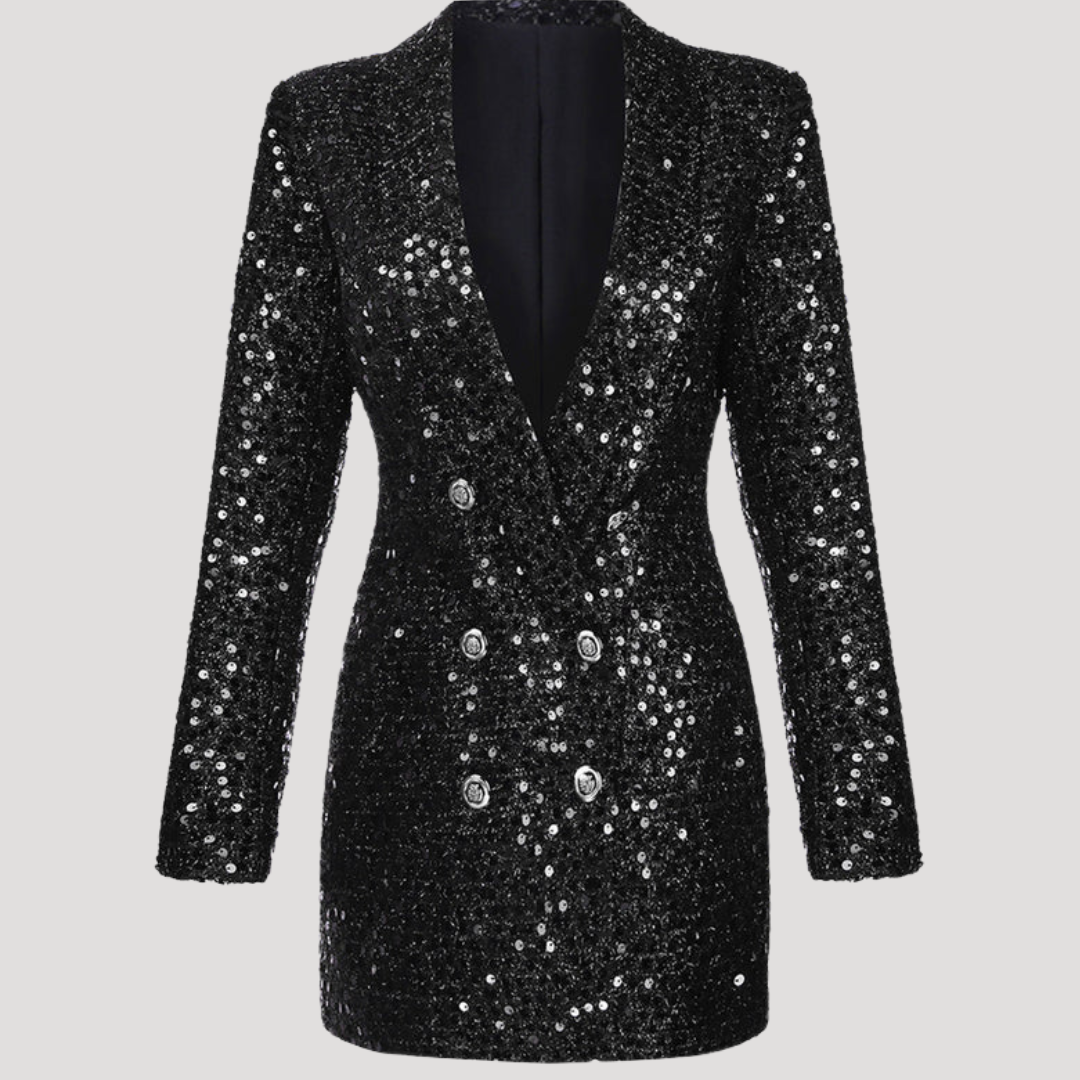 Blazer Femme à Paillettes et Double Boutonnage