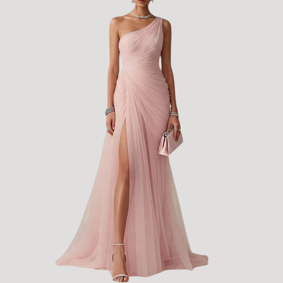 Robe Longue Plissée Une Épaule Femme