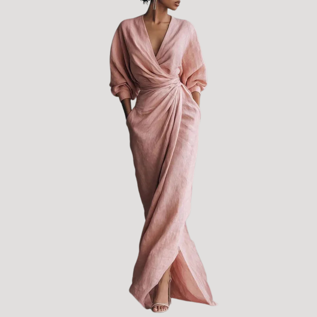 Robe Portefeuille Femme Drapée Longue Élégante
