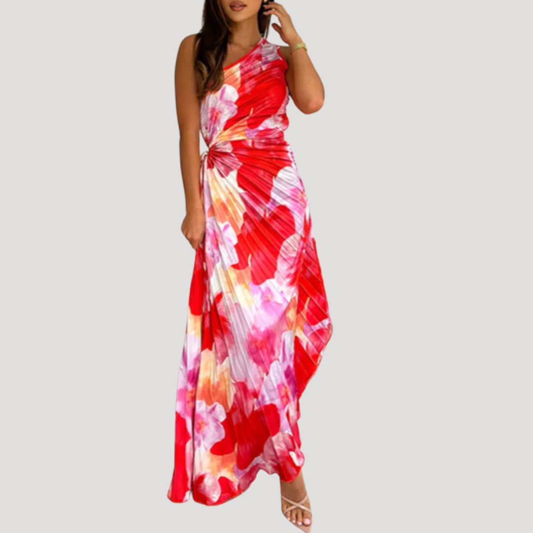 Robe longue plissée fleurie élégante