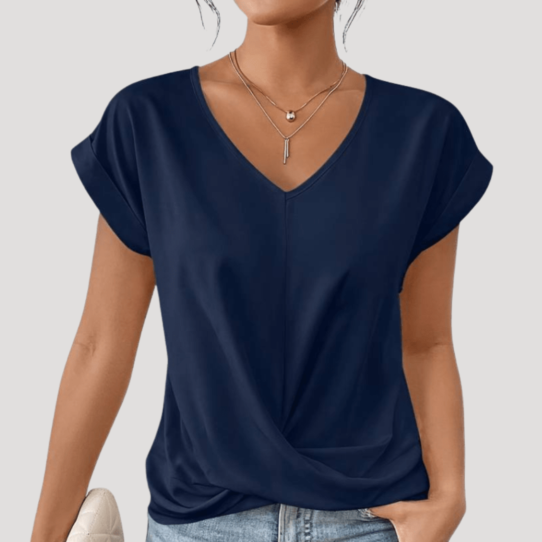 T-shirt Femme Col V Drapé Fluide Été
