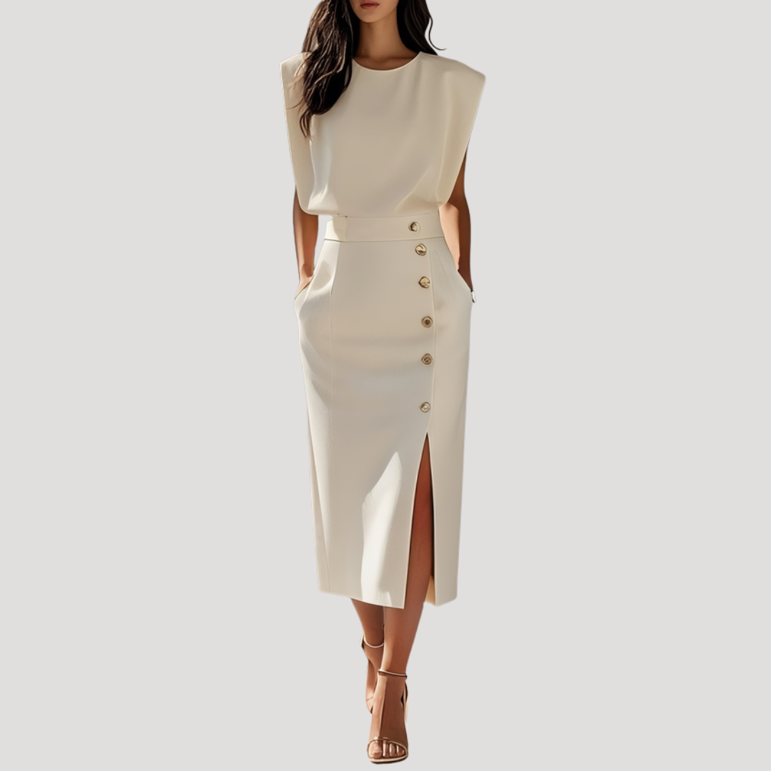 Robe Midi Femme Sans Manches Ceinturée Élégante