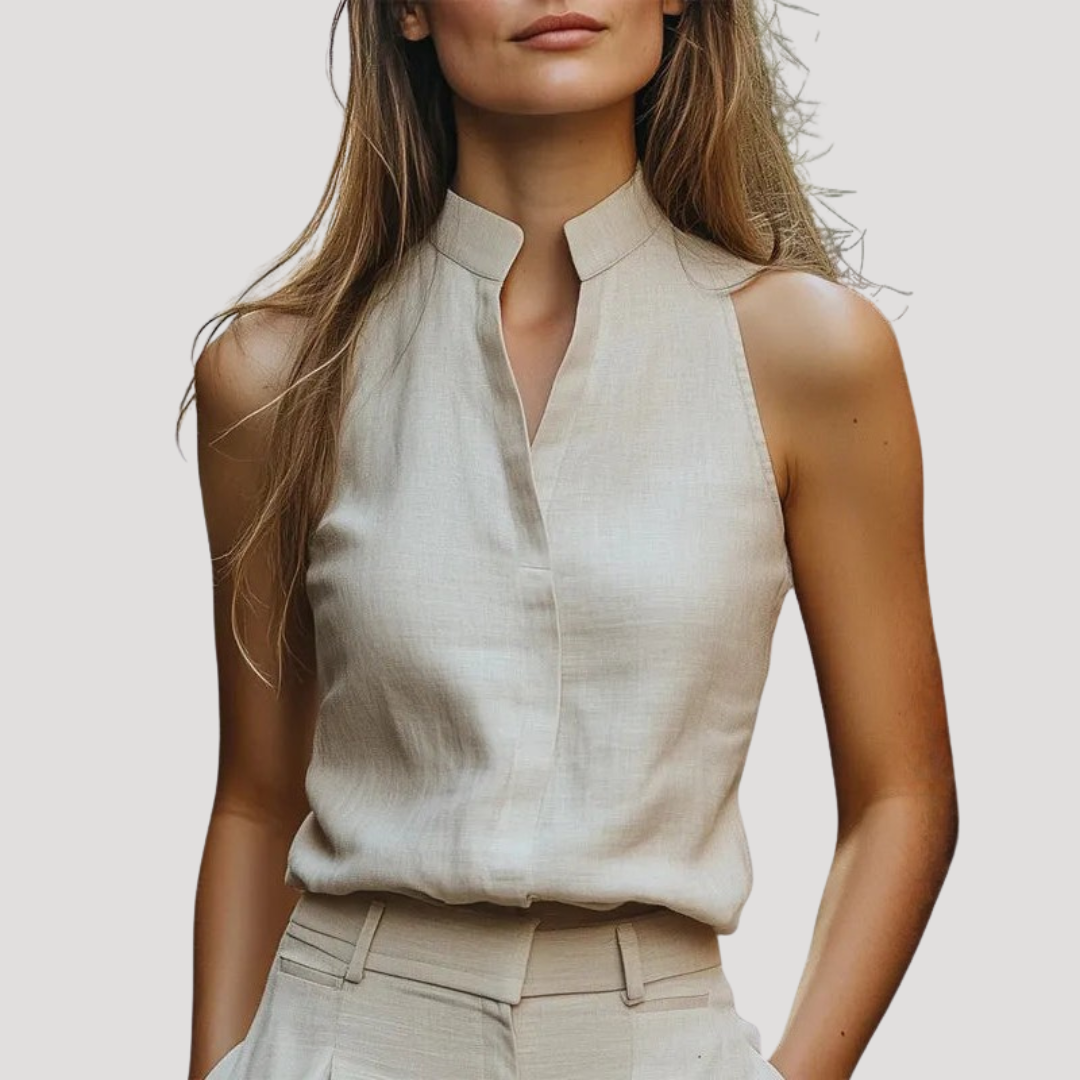 Blouse Femme Col Fendu Sans Manches Chic