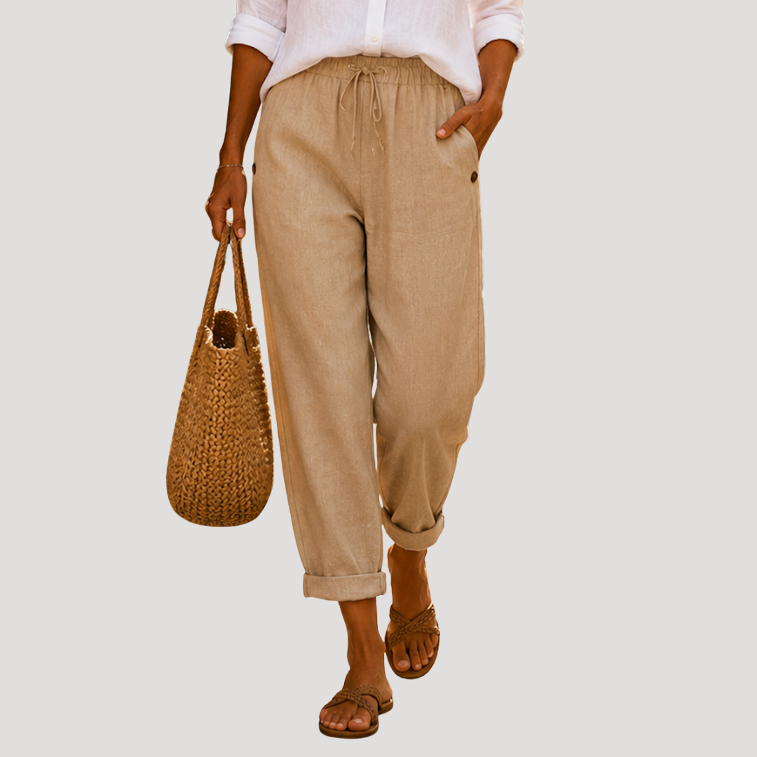 Pantalon Femme Jambe Droite Taille Coulissante Été