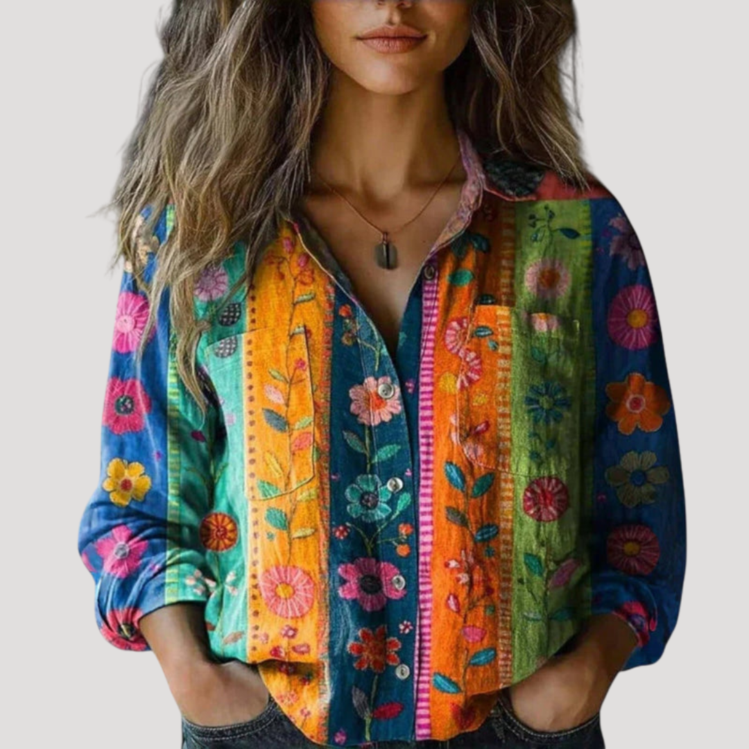Blouse Femme Bohème Multicolore à Motifs Floraux