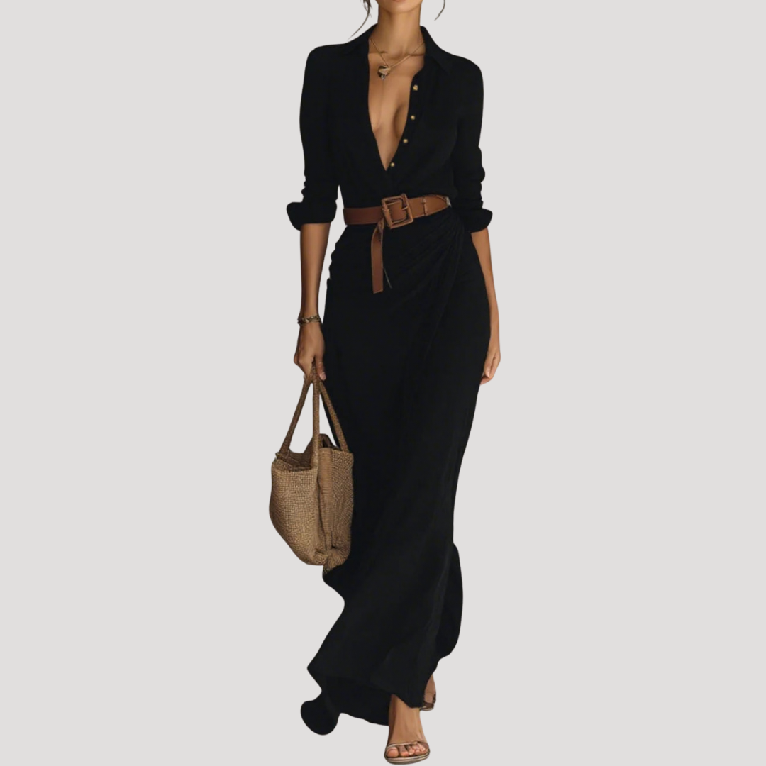 Robe longue chemise ceinturée élégante