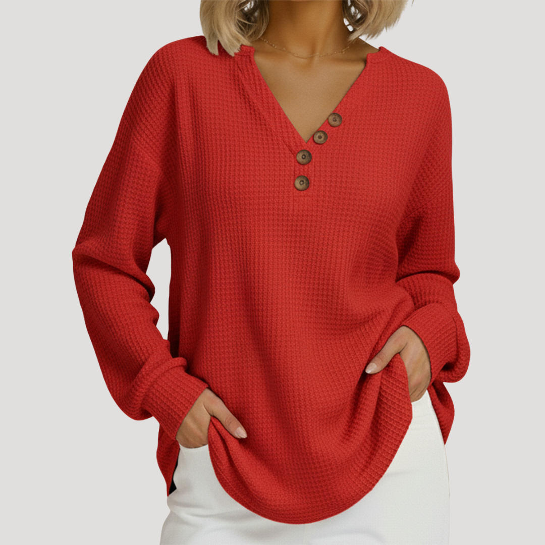 Pull Femme Décontracté Col V Boutons Décoratifs