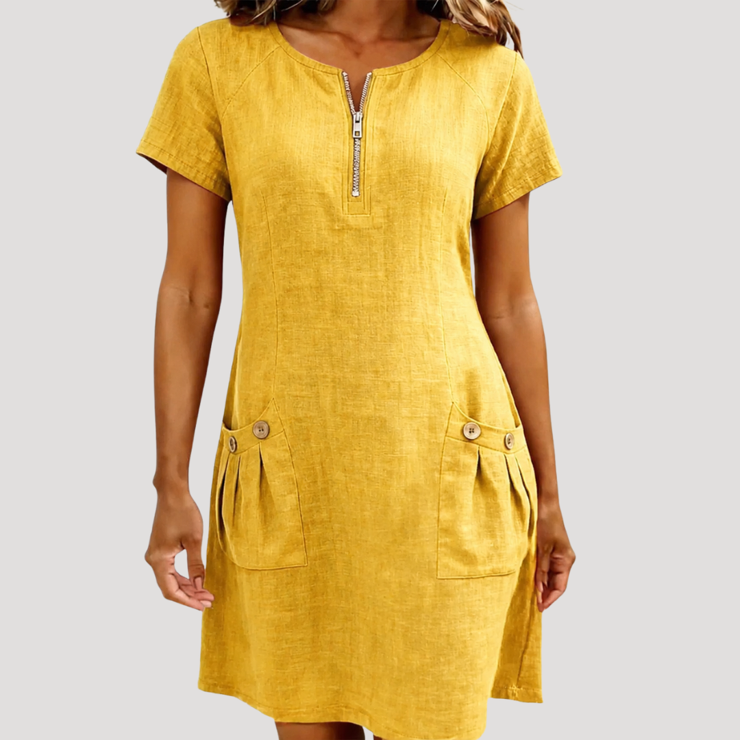 Robe Courte Zippée Poches Décontractée
