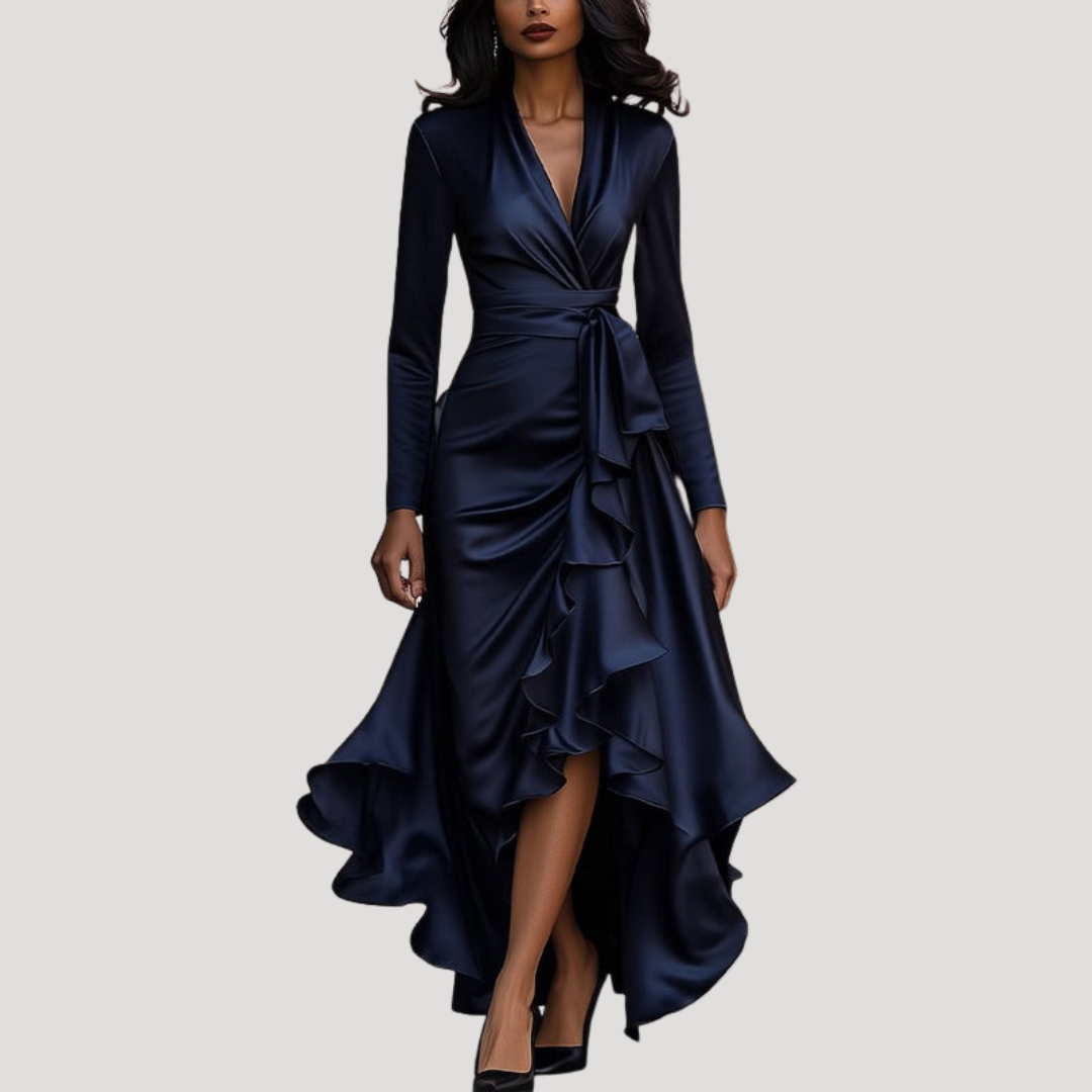 Robe longue portefeuille élégante à manches longues