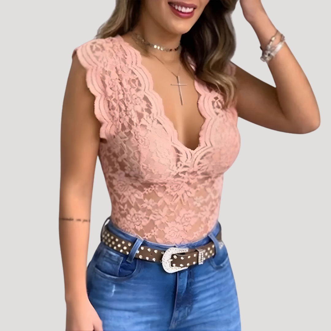 Top Femme Dentelle Col V Élégant