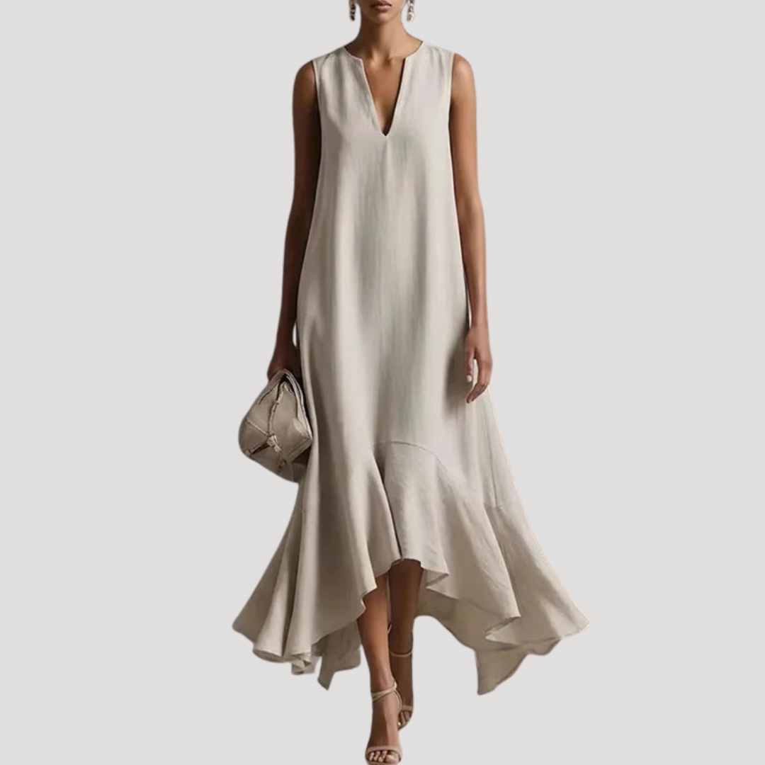 Robe Longue Femme Élégante à Volants Asymétriques