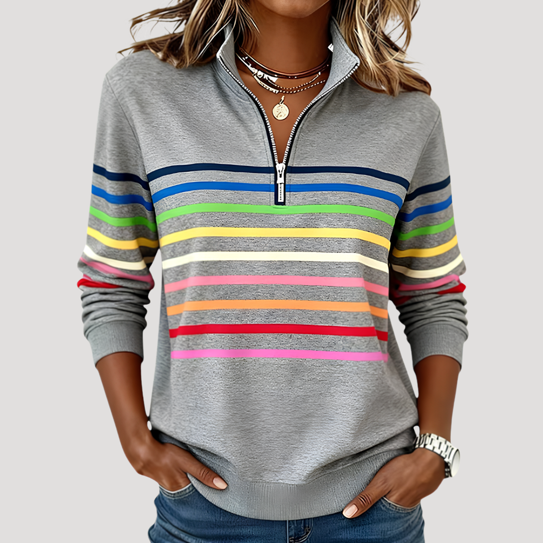 Pull Femme Décontracté à Col Montant et Rayures