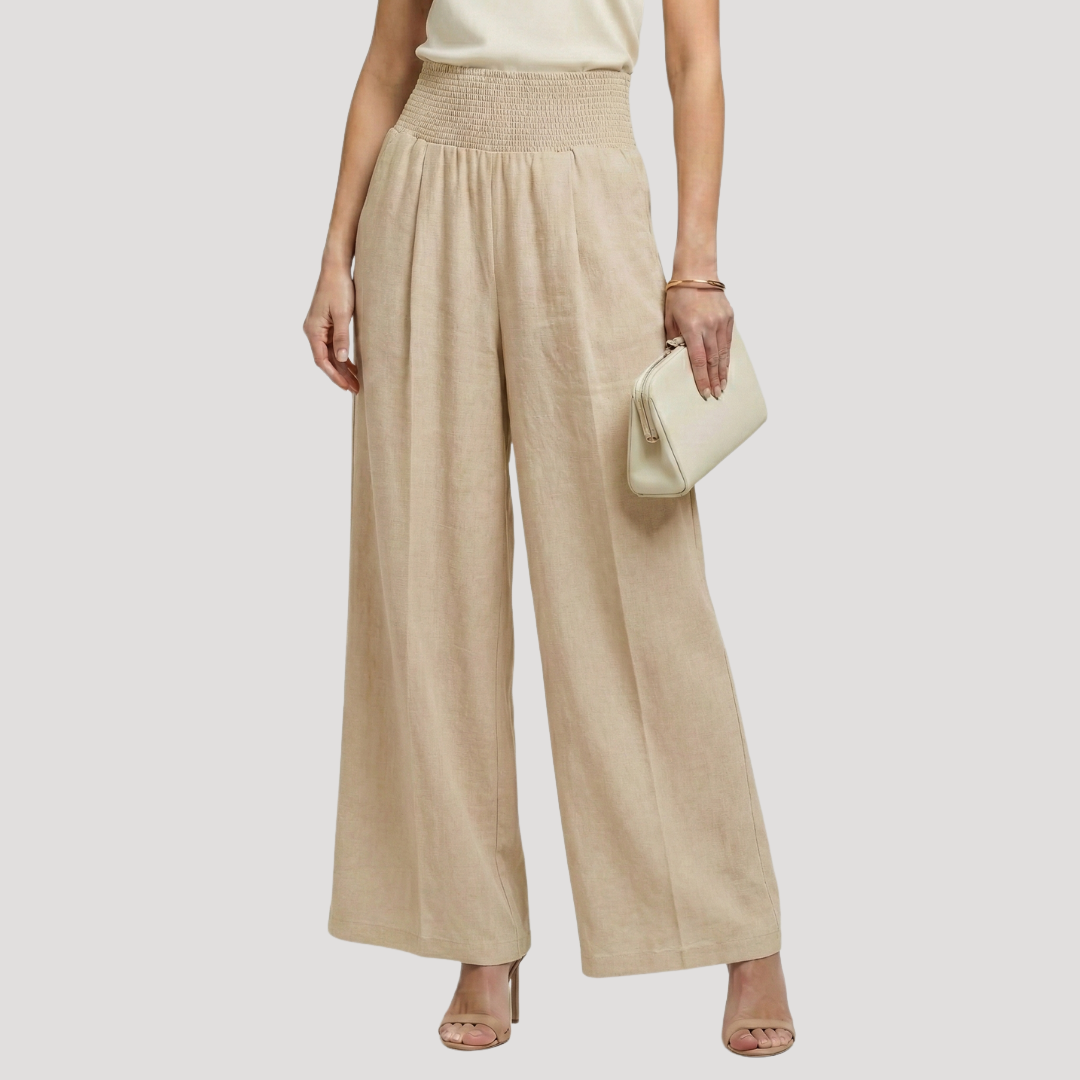 Pantalon Femme Taille Smockée Jambes Larges