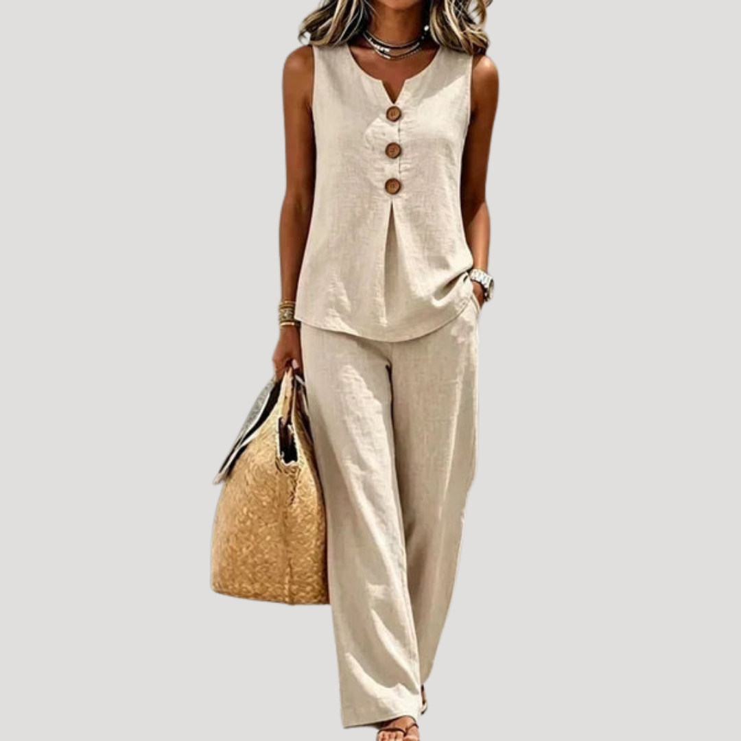 Ensemble Femme Haut Boutonné et Pantalon Large