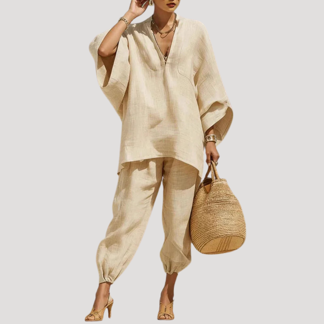 Ensemble Pantalon Femme en Lin Deux Pièces Bohème