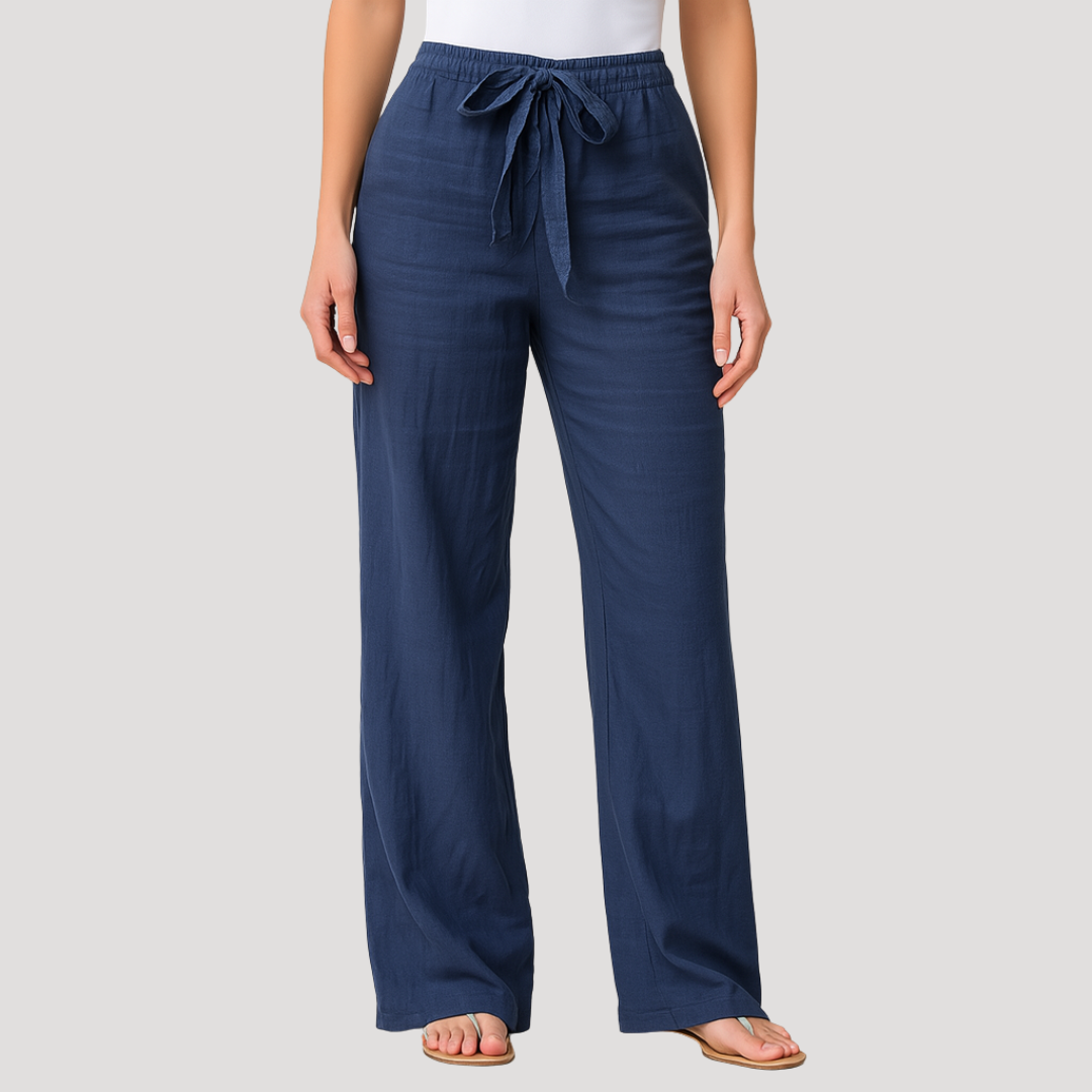 Pantalon en lin léger et respirant femme taille élastique