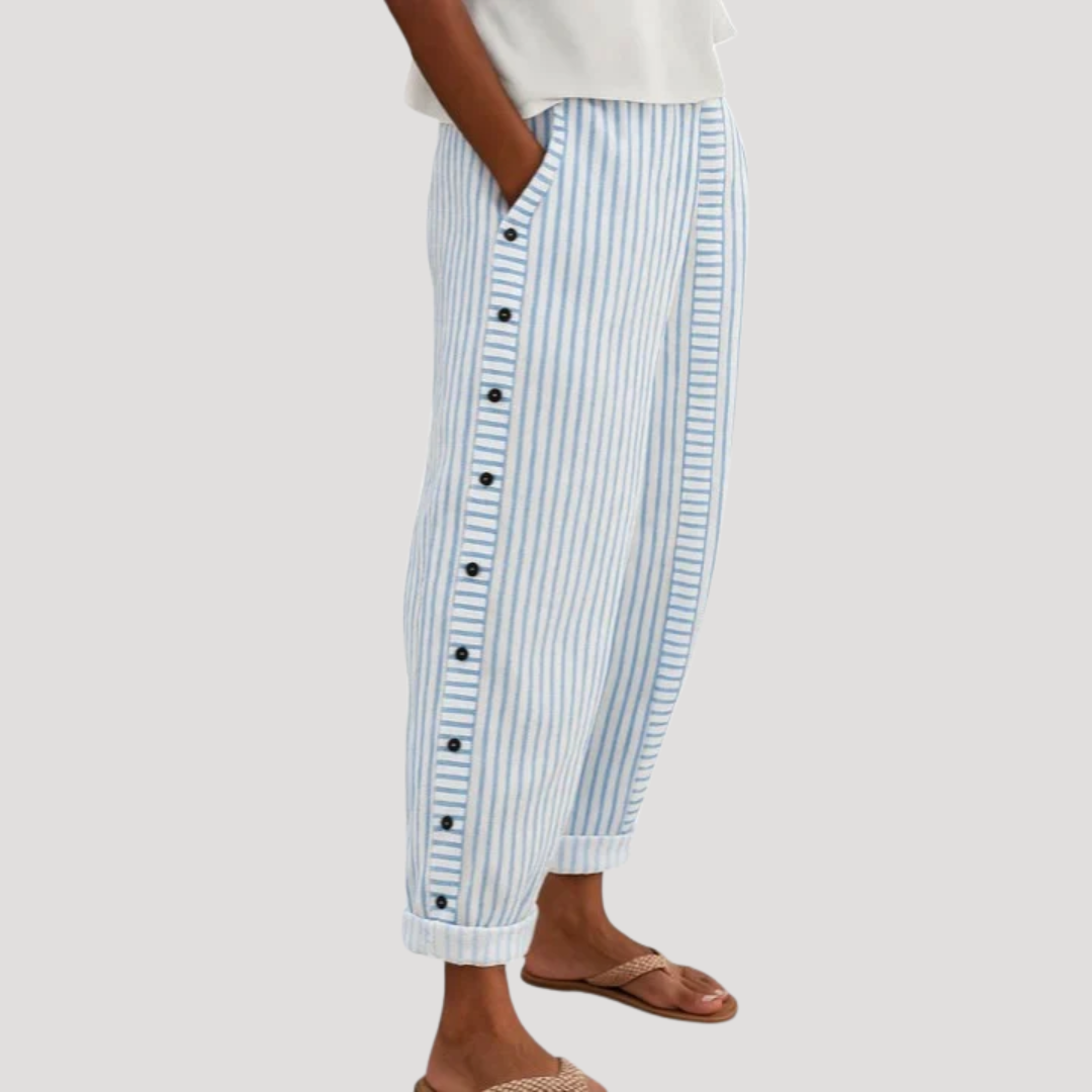 Pantalon Femme Rayé Boutons Décontracté
