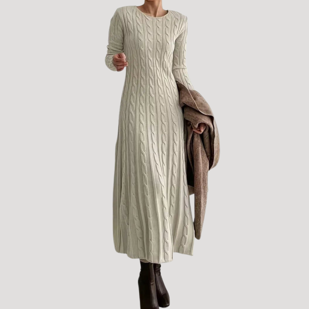 Robe Pull Longue Femme Torsadée à Manches Longues