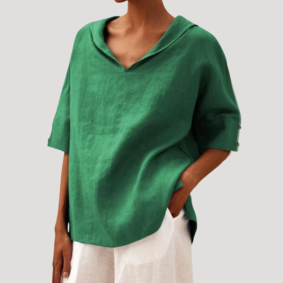 Blouse ample et fluide en lin à manches courtes