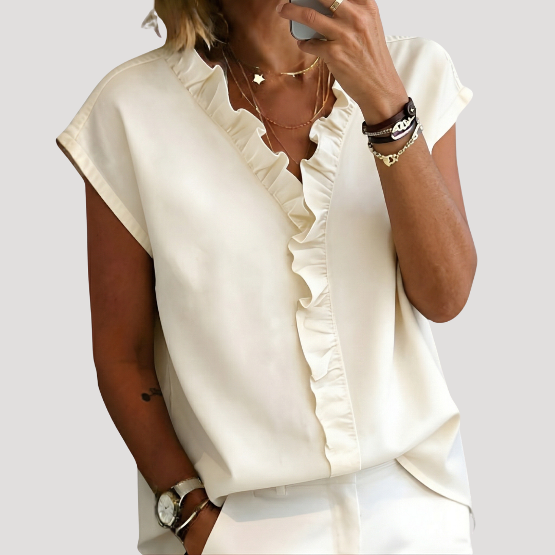 Blouse Femme Volants Manches Courtes Élégante