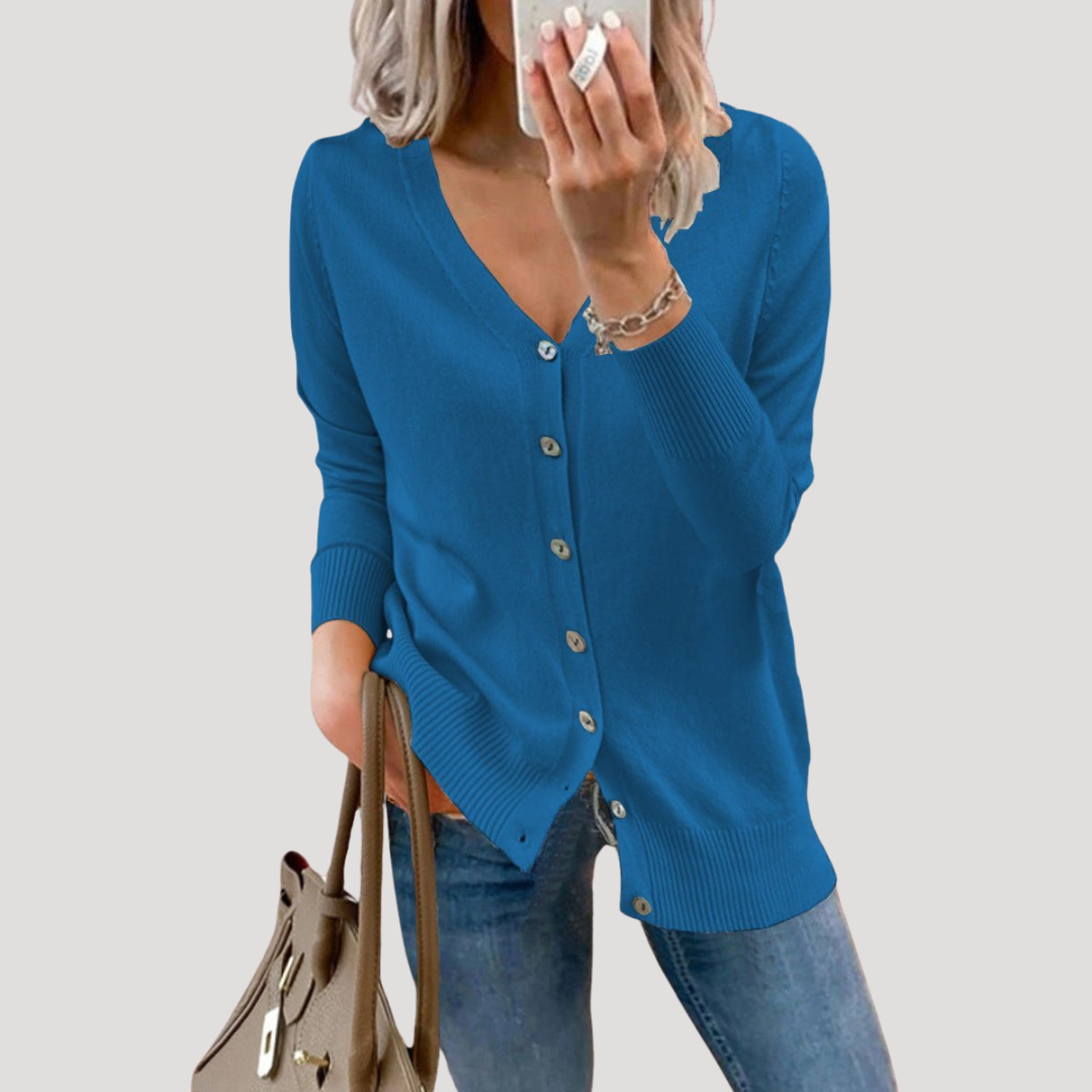 Cardigan Femme en Maille Col V à Poignets Côtelés