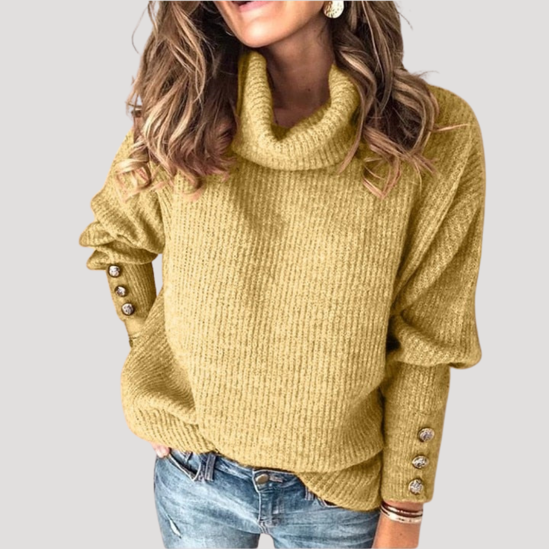 Pull Femme Col Montant à Détails Boutonnés