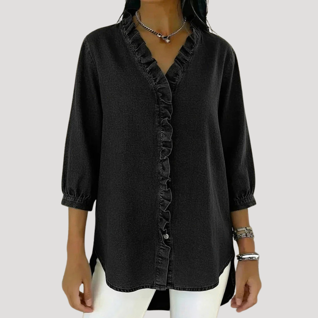Blouse Femme en Jean à Volants