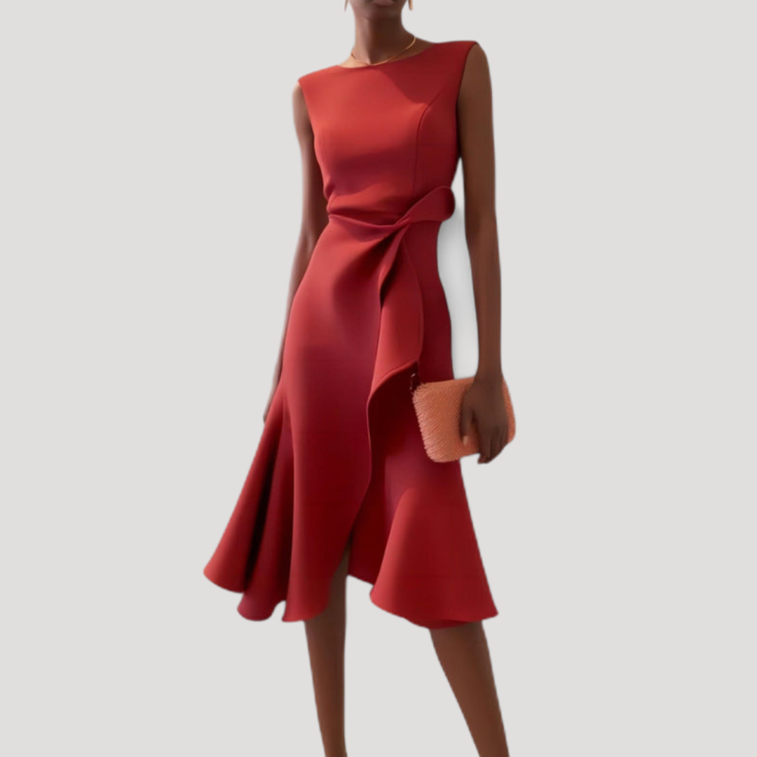 Robe midi femme drapée élégante sans manches