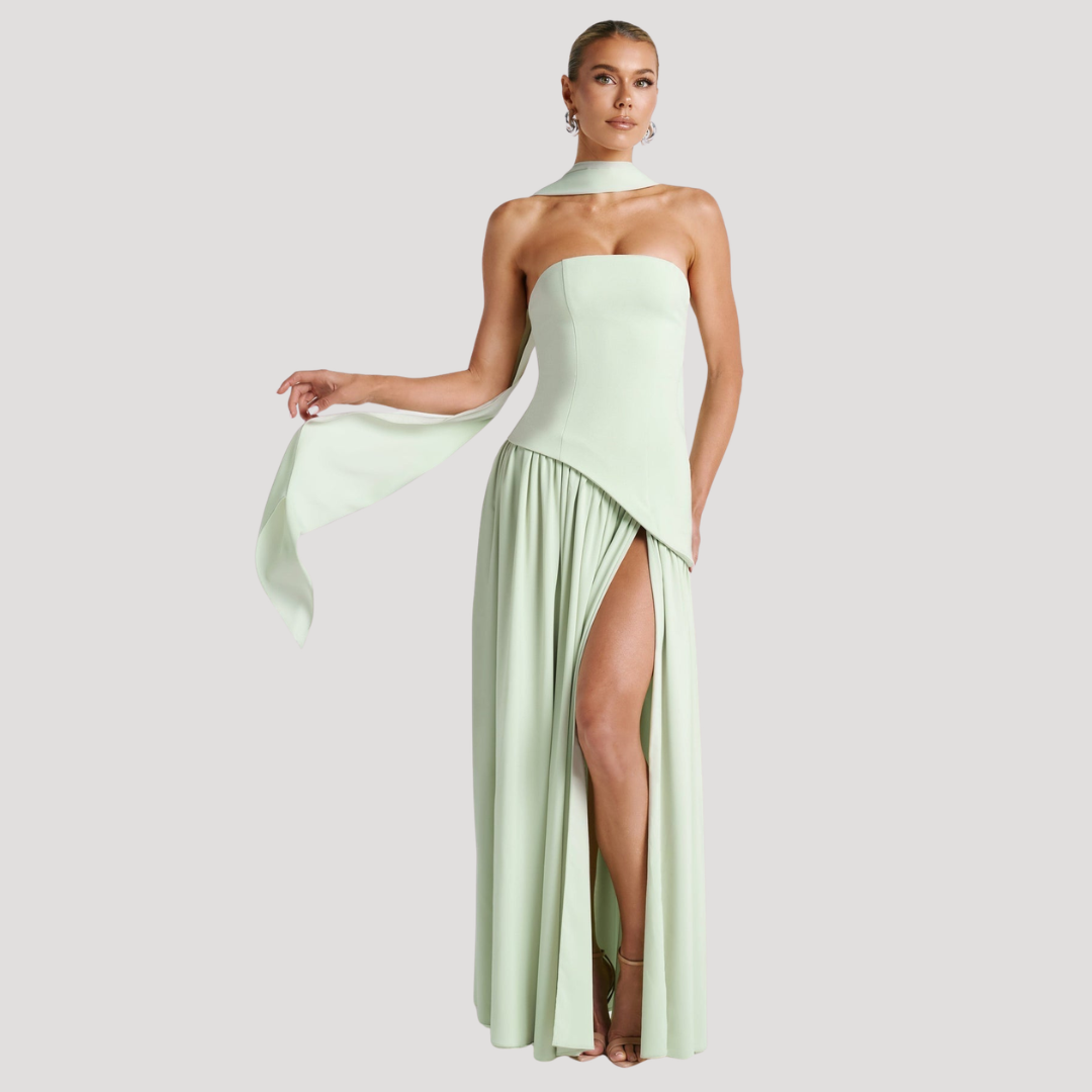 Robe longue bustier plissée de cérémonie élégante