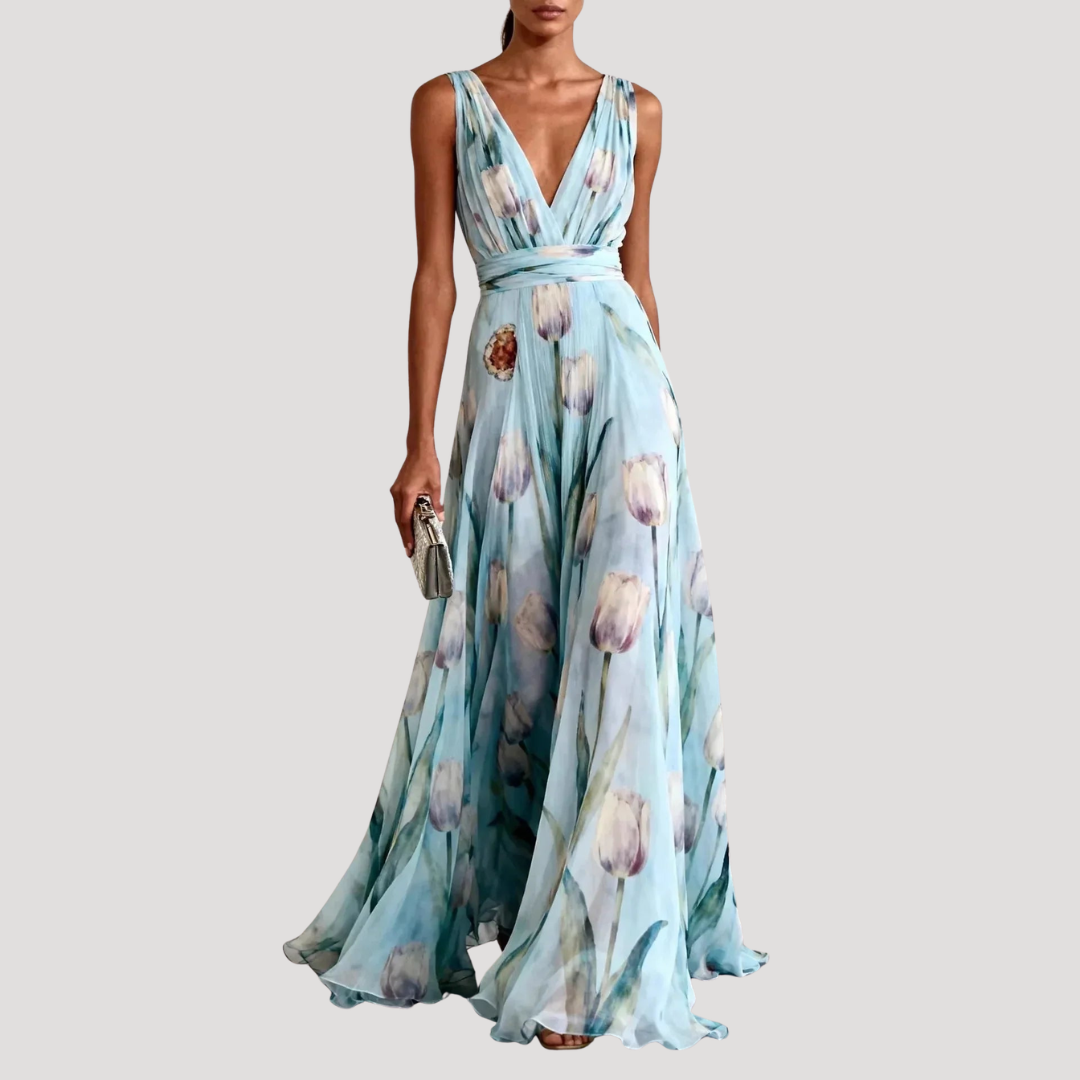 Robe Longue Femme Fleurie Col V Élégante