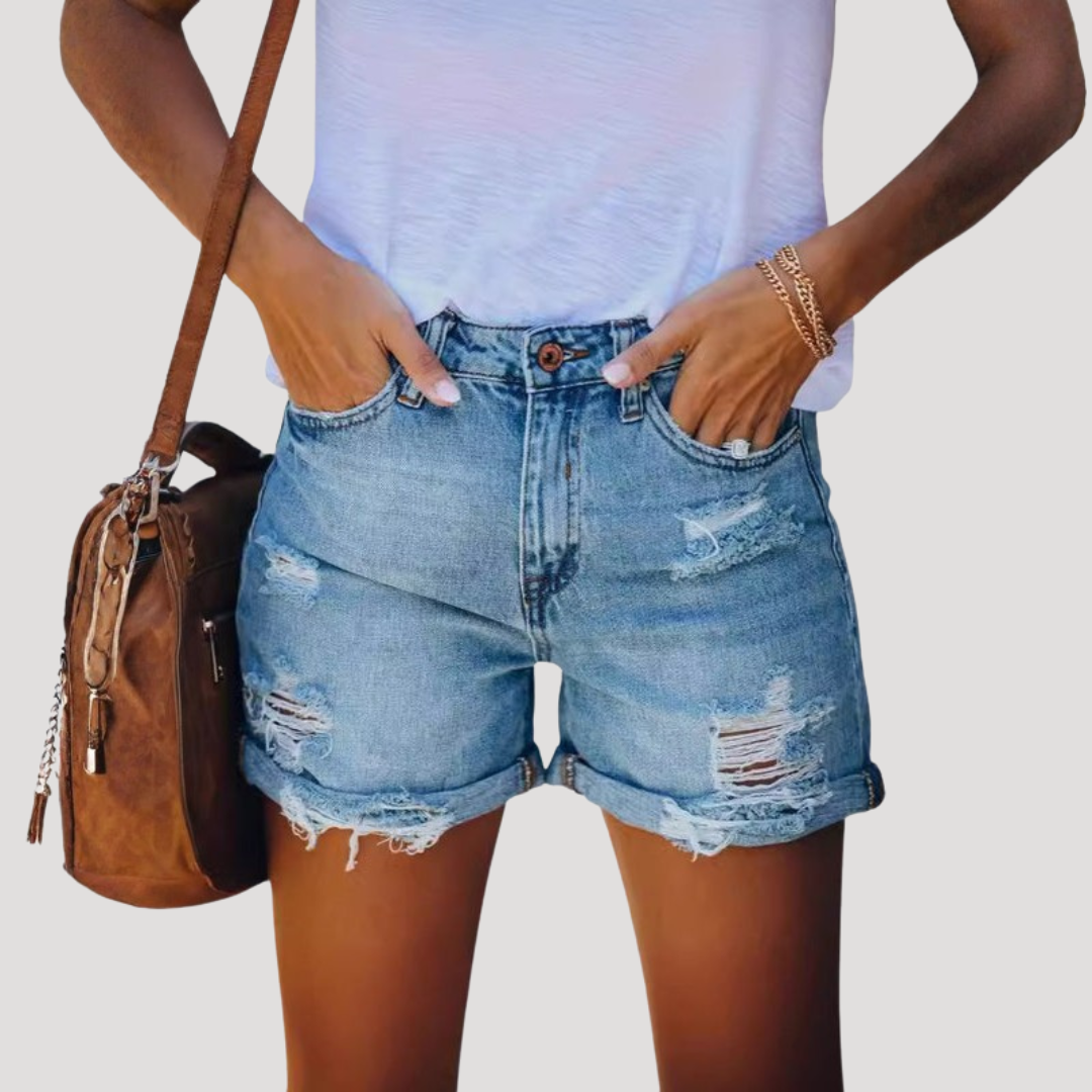 Short en Jean Femme Déchiré Taille Haute