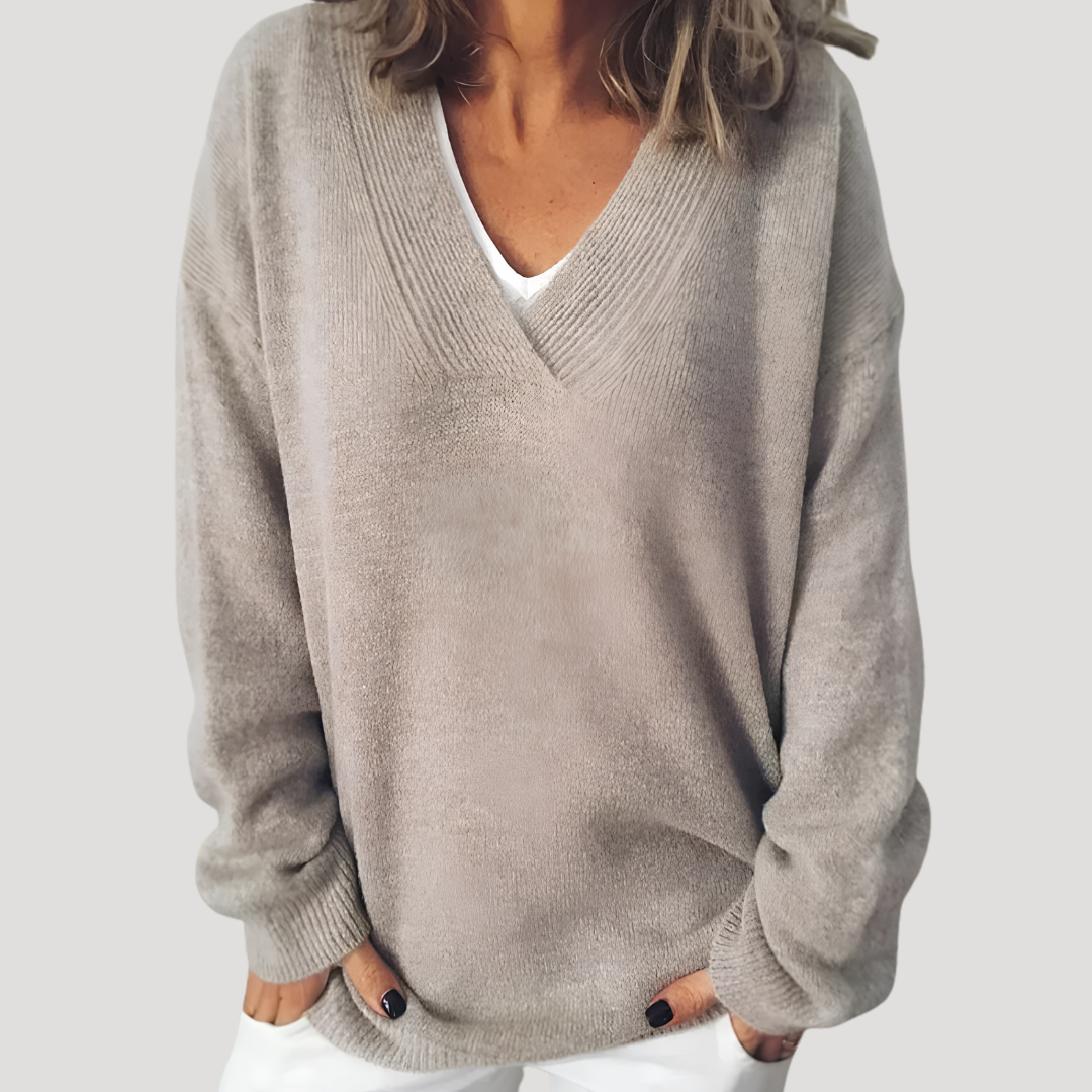 Pull femme col V profond manches longues