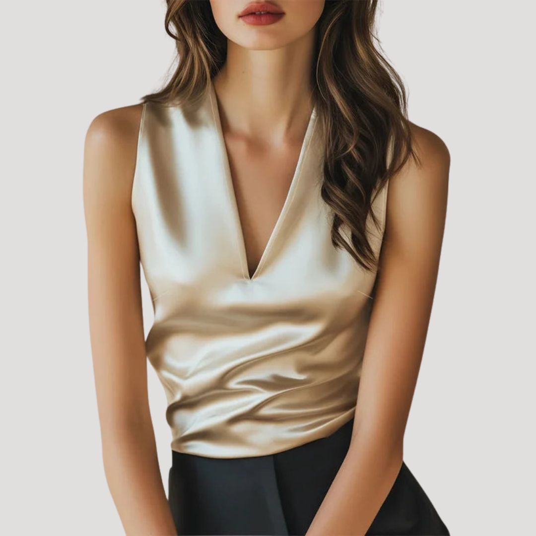 Top Femme Col V Sans Manches Élégant