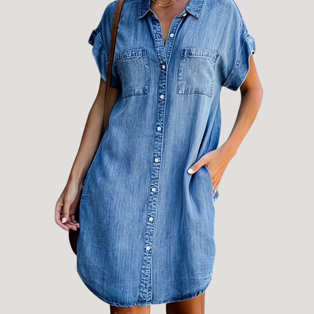 Robe chemise courte en jean boutonnée élégante