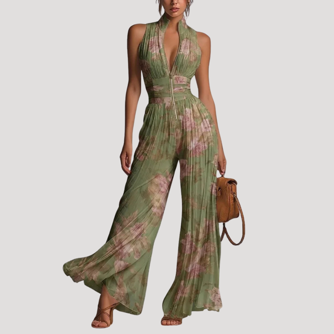 Combinaison Pantalon Femme Plissée Dos Nu Fleurie