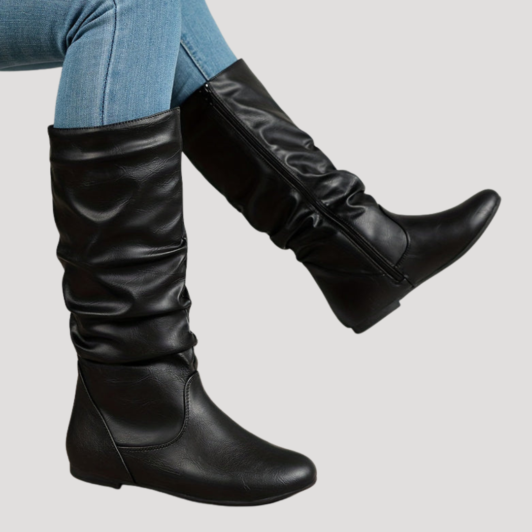 Bottes Femme Plates Froncées à Hauteur Genou