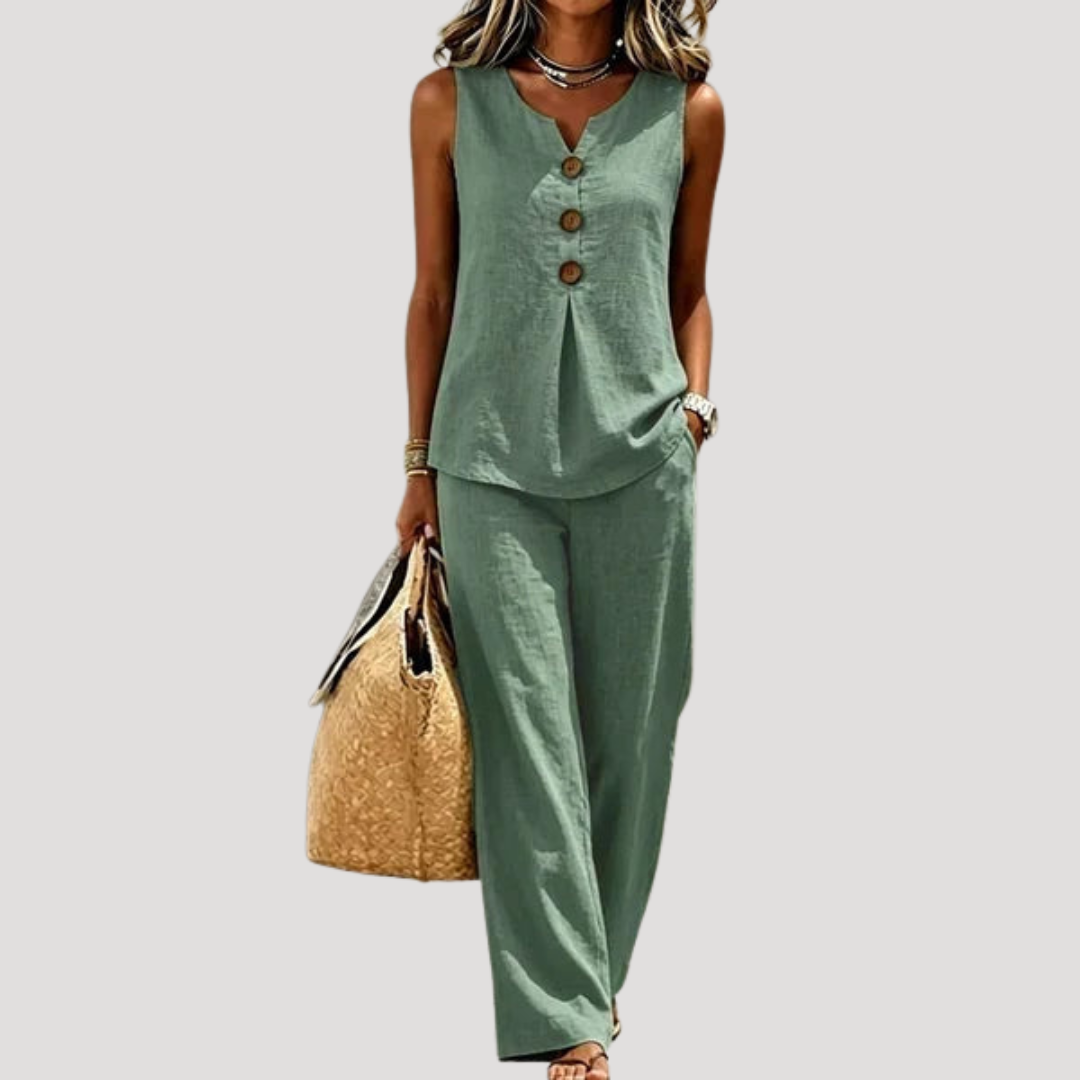 Ensemble Femme Haut Boutonné et Pantalon Large