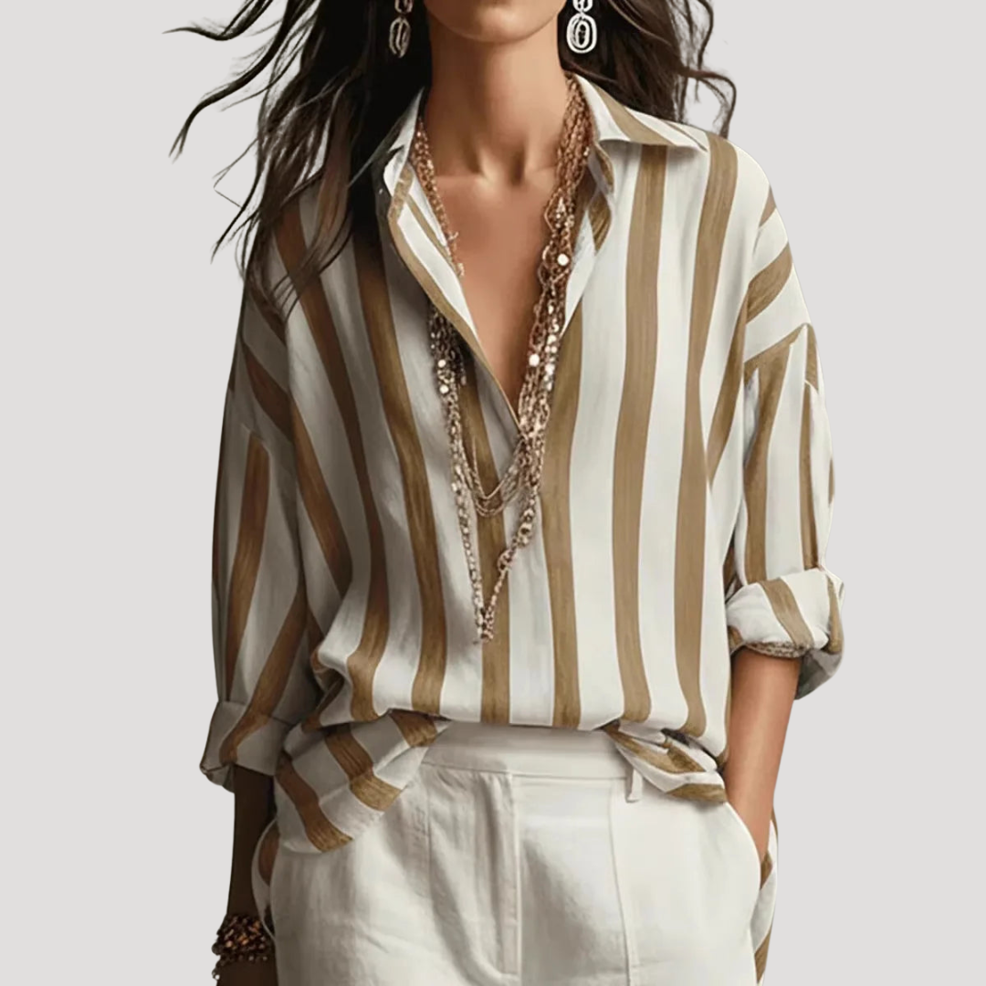 Blouse Femme Bohème Rayée Manches Retroussables