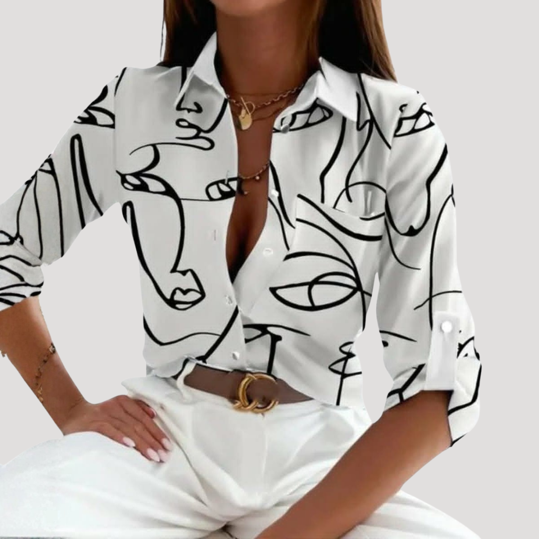 Blouse Femme Chic Motif Géométrique Col Chemise