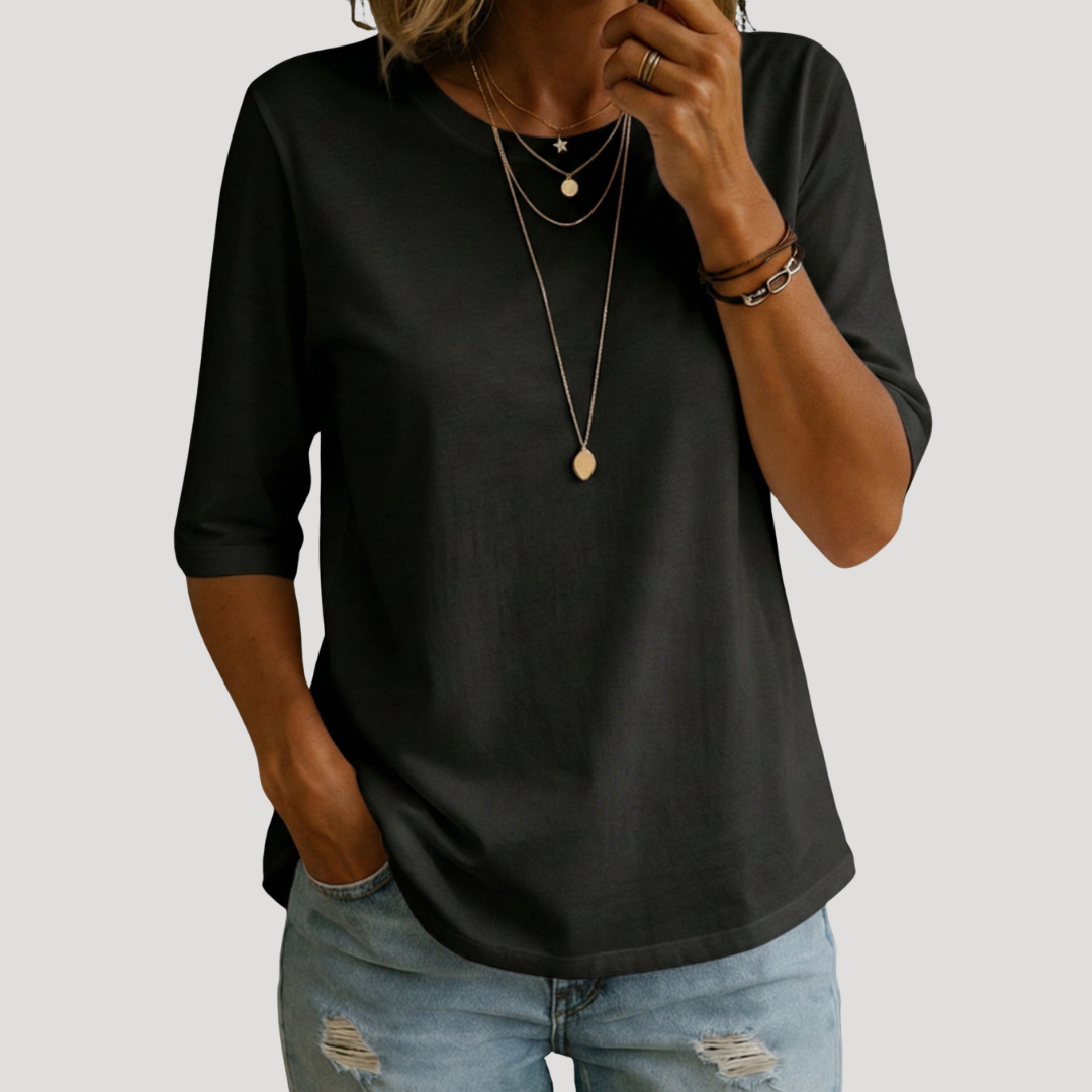 T-Shirt Femme Col Rond Manches 3/4 Décontracté